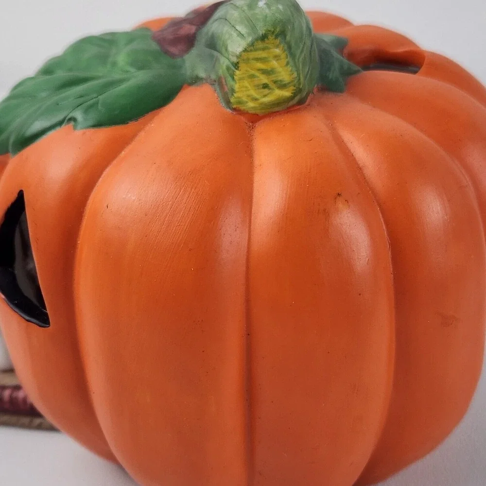 Vintage Halloween Ceramic Pumpkin and Ghost Tea Light Votive‎ Candle Holder